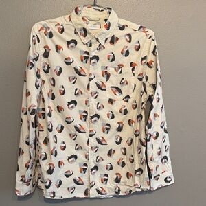 Saturdays New York City Cream Button-Down Shirt with Orange & Black Print